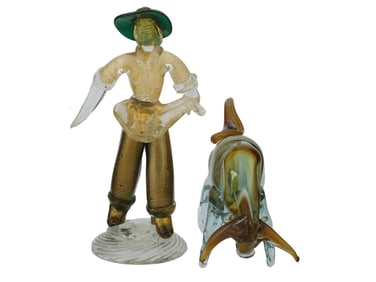 VENETIAN ARLA MURANO GLASS WOMAN AND BULL FIGURINES