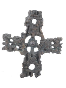 ANTIQUE TEXTURED BRONZE CROSS WITH CRYSTAL