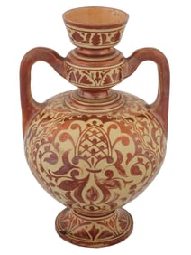 VINTAGE ITALIAN RAISED CERAMIC VASE W TWO HANDLES