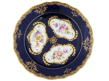 ANTIQUE GERMAN PORCELAIN BLUE WALL PLATE BY MEISSEN
