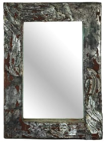 MIRROR IN PATINATED CARVED WOODEN FRAME MARKED