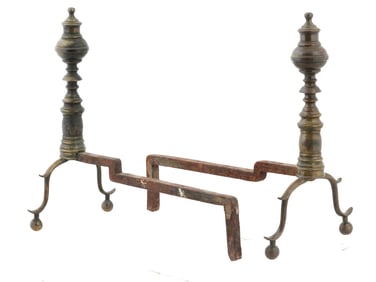 PAIR OF PATINATED BRONZE HAND FORGED ANDIRONS