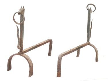 PAIR OF CAST FIREPLACE HORSE ANDIRONS