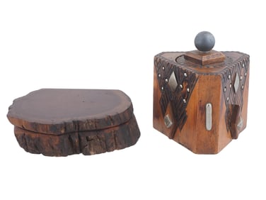 VINTAGE AMERICAN WOODEN TRINKET BOX AND TEACADDY