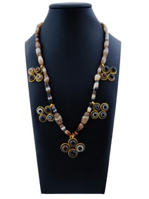 ANCIENT ROMAN 23K GOLD LACE AGATE BEADED NECKLACE
