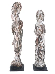 ANTIQUE CHINESE PAIR WOODEN SCULPTURES CA 19TH C