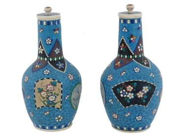 JAPANESE TOTAI CLOISONNE ENAMEL ON PORCELAIN BOTTLES
