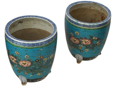 PAIR OF JAPANESE TOTAI CLOISONNE ENAMEL CACHE POTS