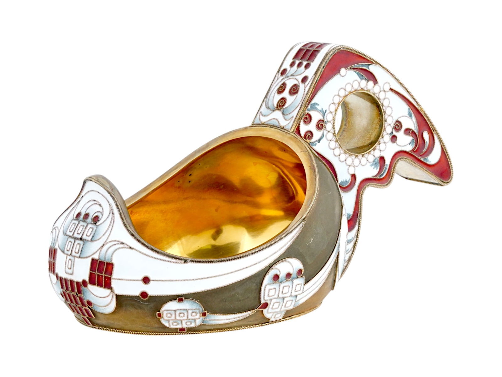 RUSSIAN GILT SILVER AND ENAMEL KOVSH IN FITTED BOX (1 of 10)