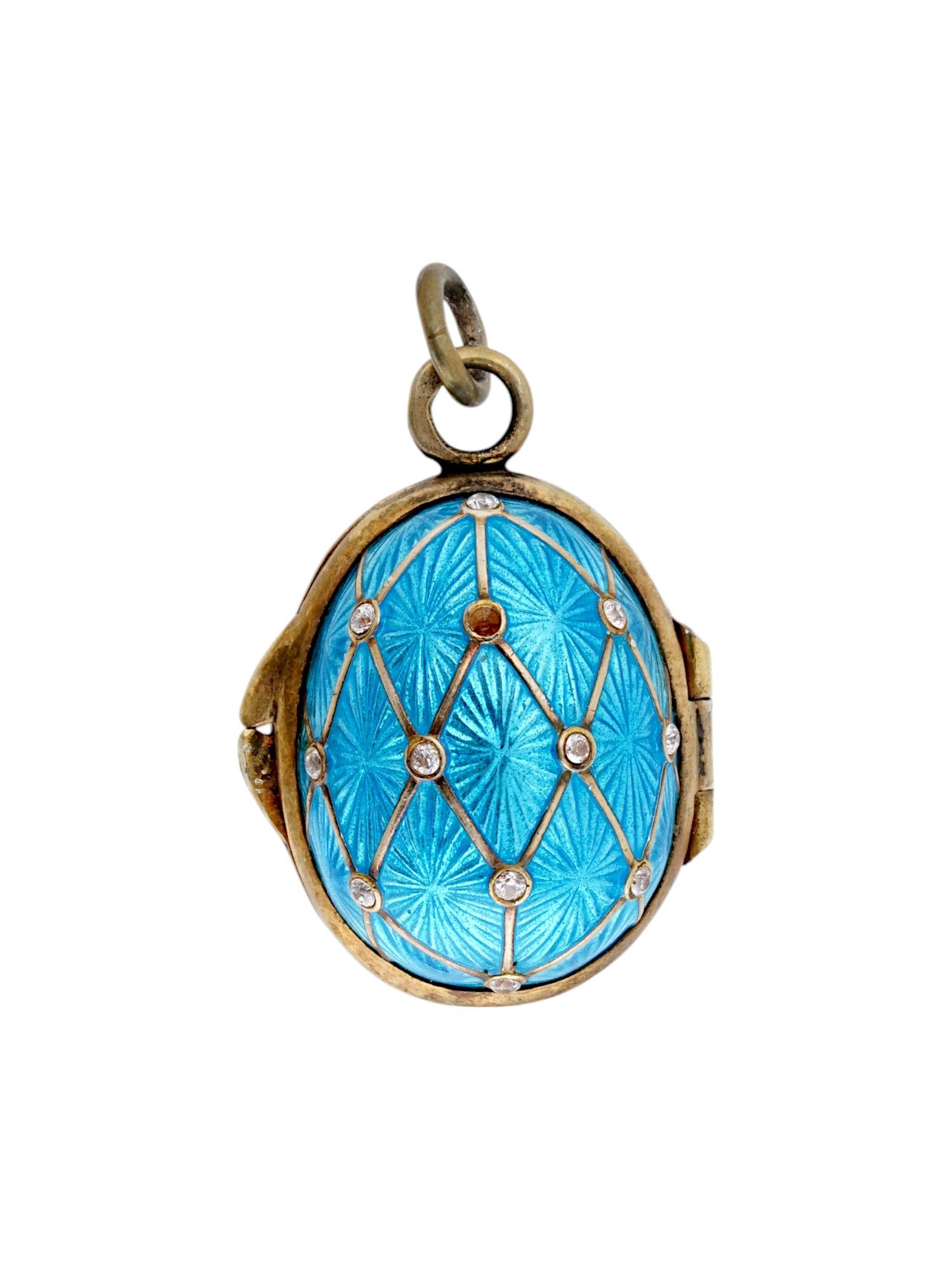 LARGE RUSSIAN GILT SILVER ENAMEL EGG LOCKET PENDANT (1 of 5)