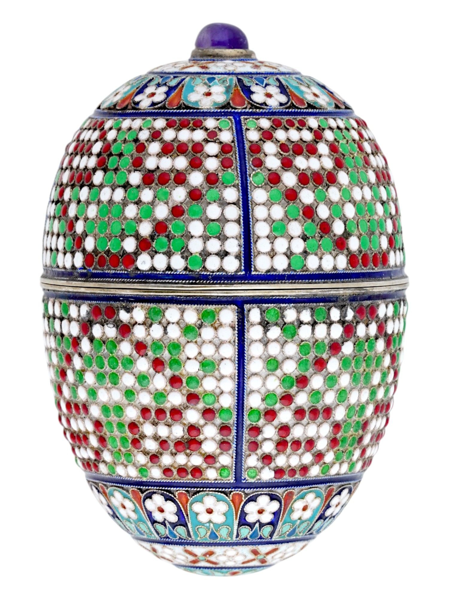 RUSSIAN GILT SILVER ENAMEL CASE IN SHAPE OF EASTER EGG (1 of 7)