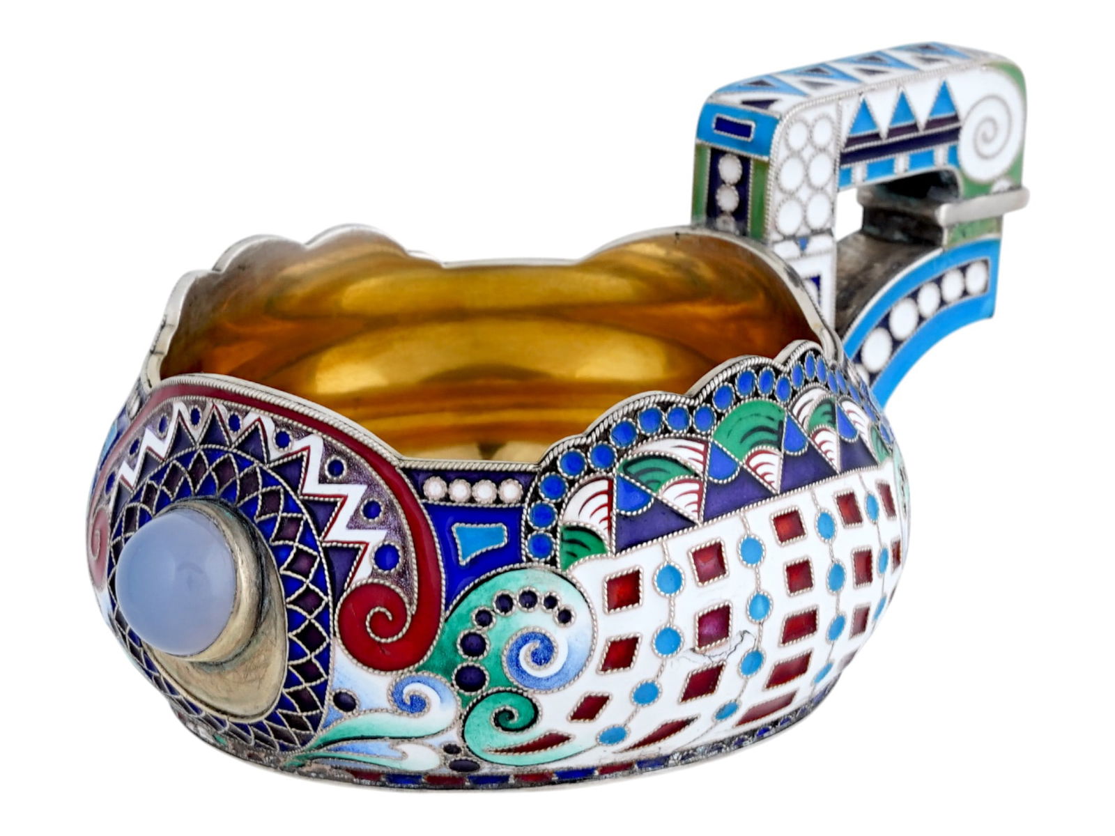 LARGE RUSSIAN 88 SILVER AND CLOISONNE ENAMEL KOVSH (1 of 6)