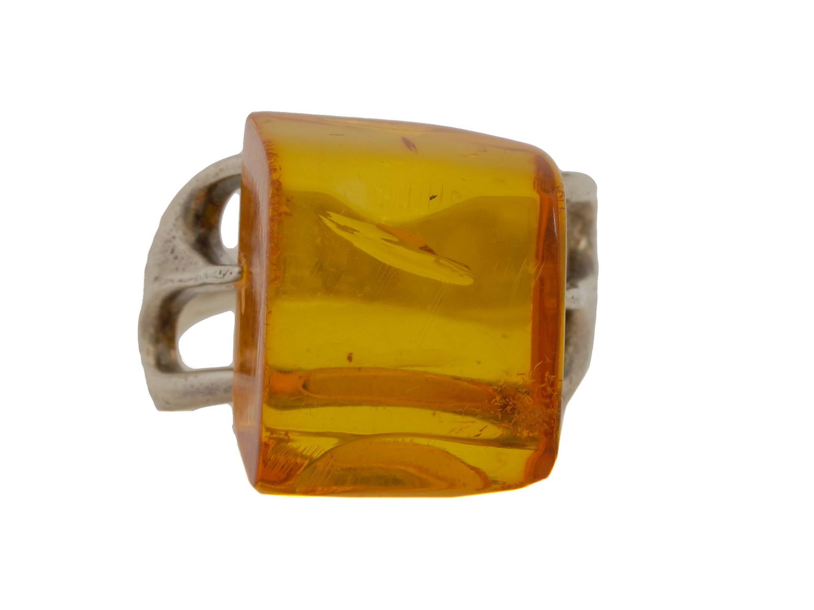 MODERNIST STERLING SILVER AND BALTIC AMBER RING (1 of 5)