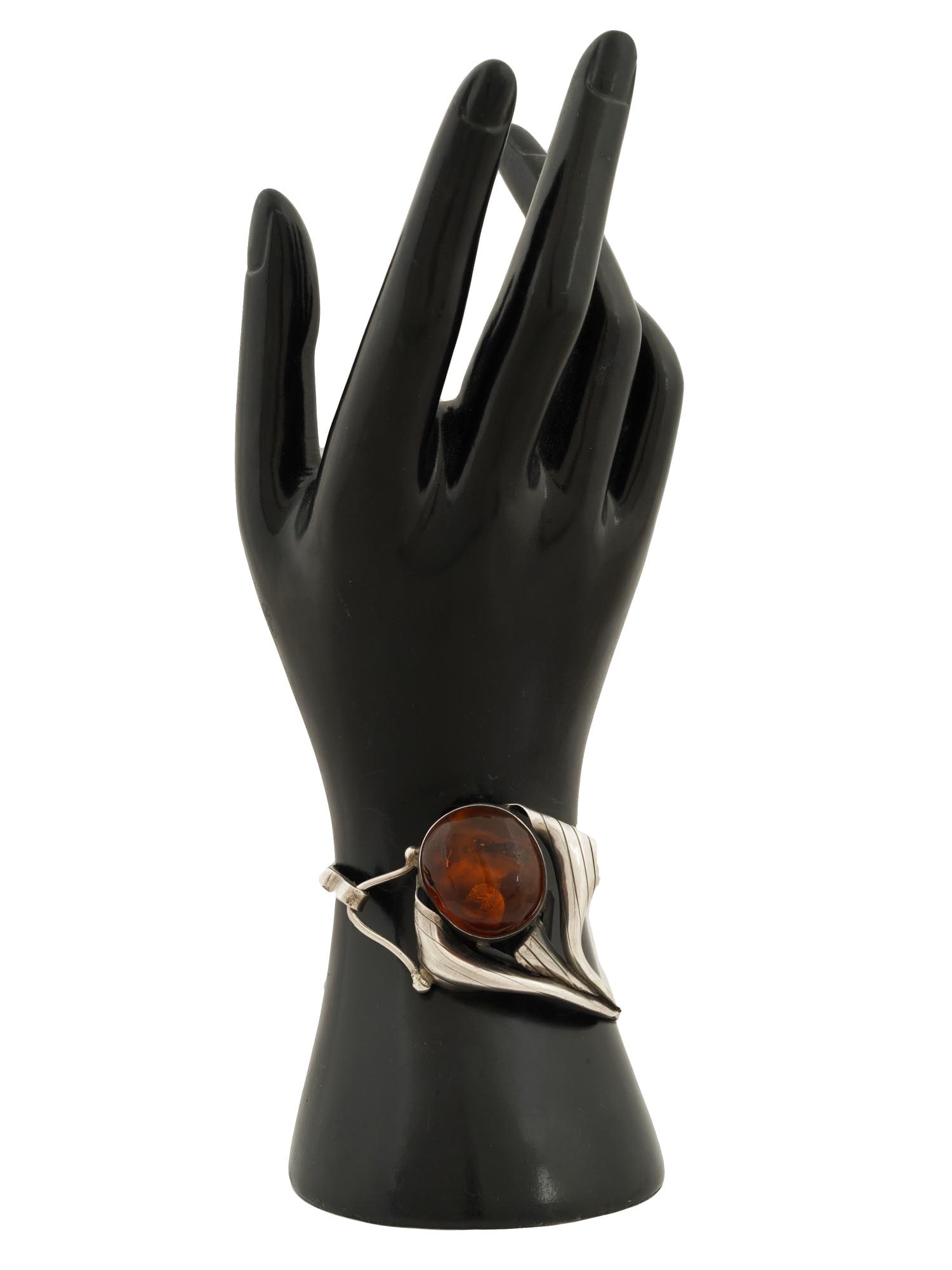 VINTAGE STERLING SILVER CUFF BRACELET WITH AMBER STONE (1 of 6)