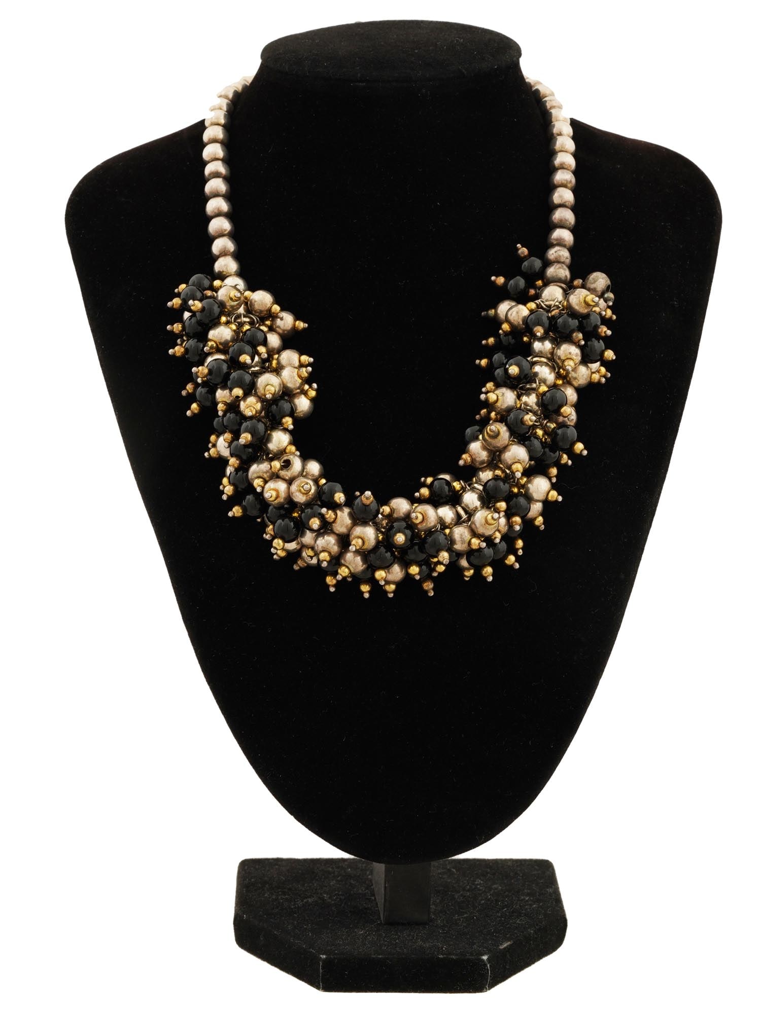 14K GOLD BLACK ONYX STERLING SILVER BEADS NECKLACE (1 of 4)