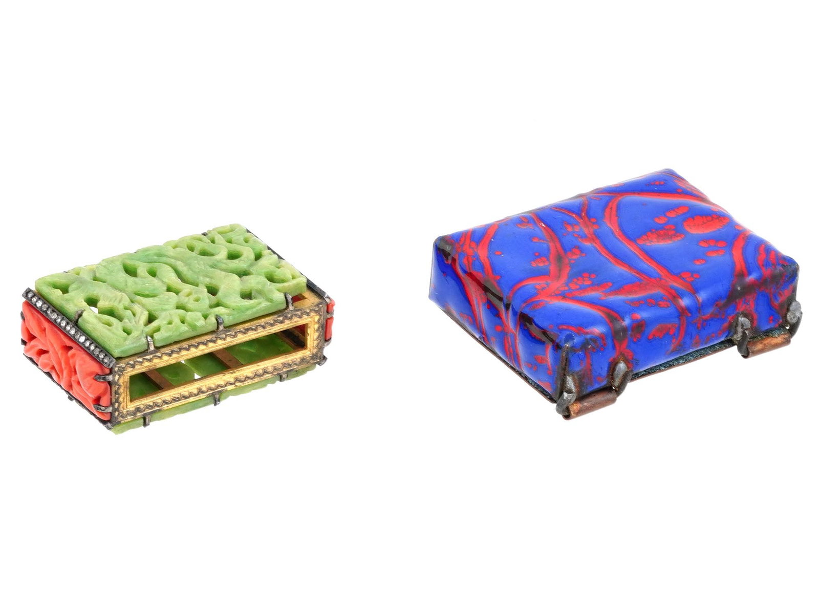 LOT OF ASIAN MANNER HAND CARVED ENAMEL MATCH HOLDERS (1 of 4)