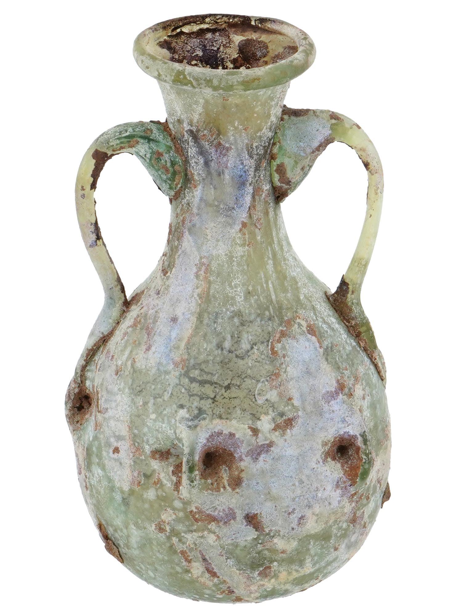 ANCIENT ROMAN GLASS BOTTLE  W TWO HANDLES 100 TO 300 AD (1 of 6)
