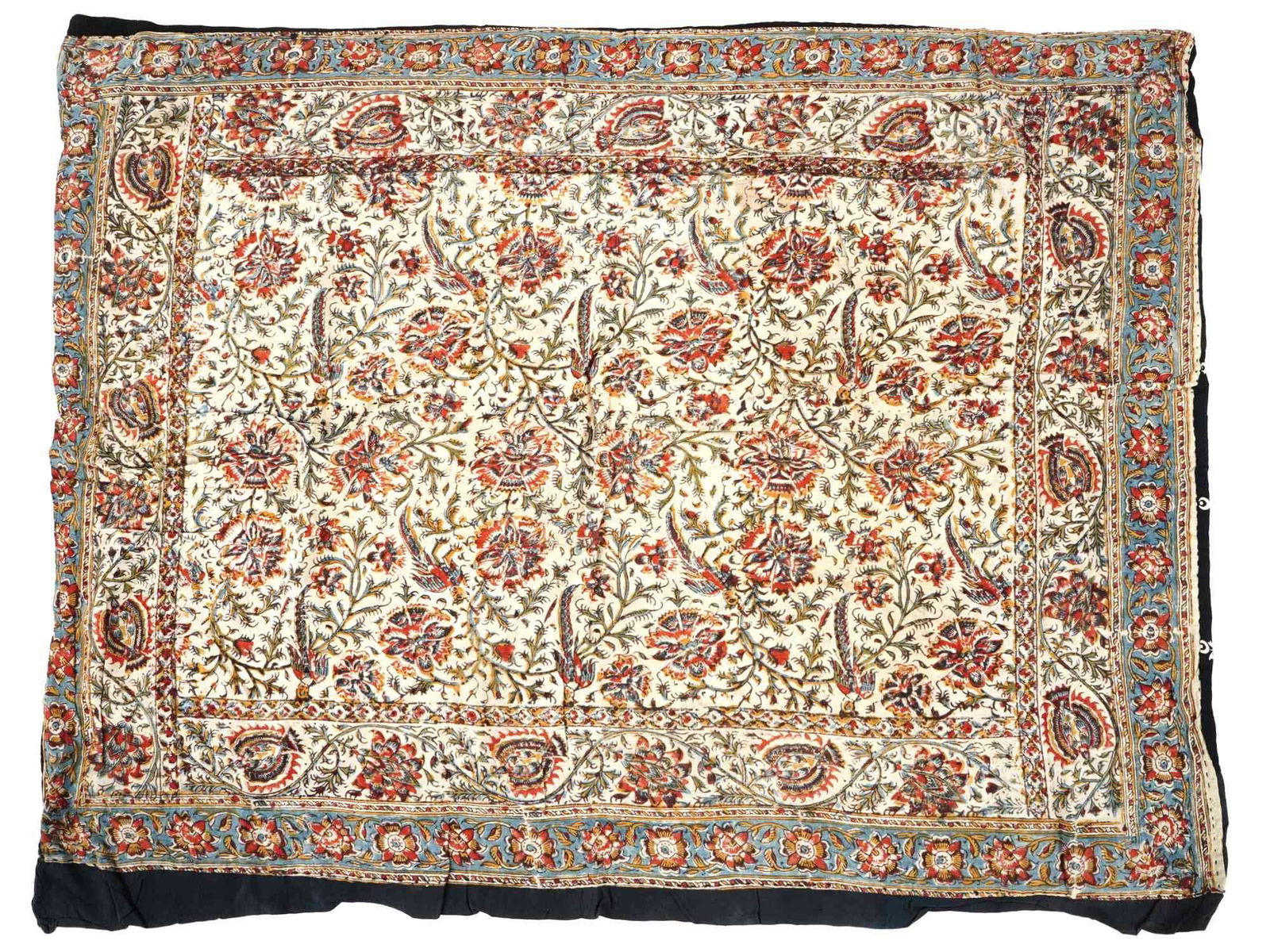 ANTIQUE 19TH C PERSIAN KALAMKARI TEXTILE W FLORAL MOTIF (1 of 4)