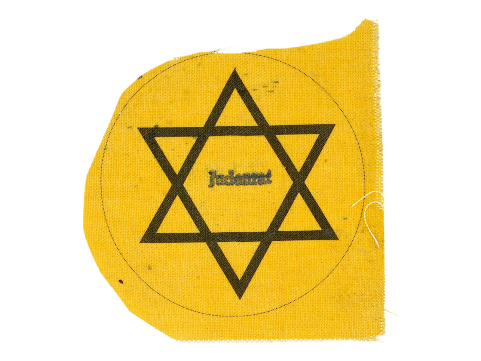 WWII MODEL HOLOCAUST JEWISH GHETTO PATCH: A World War II type Jewish ghetto fabric patch with Magen David inscription Judenrat, Jewish Council. Marked 7101 on the backside. Second World War Historical Collectables And Memorabilia, Holocaust, 