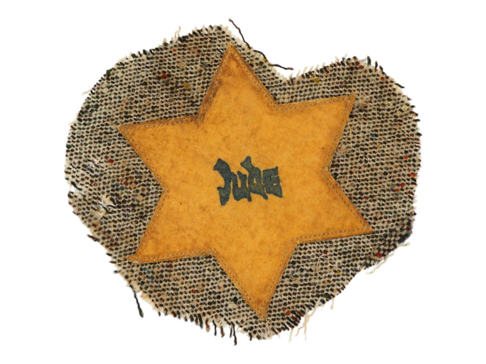 WWII MODEL HOLOCAUST JEWISH GHETTO PATCH: A World War II type Jewish ghetto fabric patch with Magen David inscription Jude, Jew. Second World War Historical Collectables And Memorabilia, Holocaust, Nazi Germany, Armbands And Stripes. Dimensio