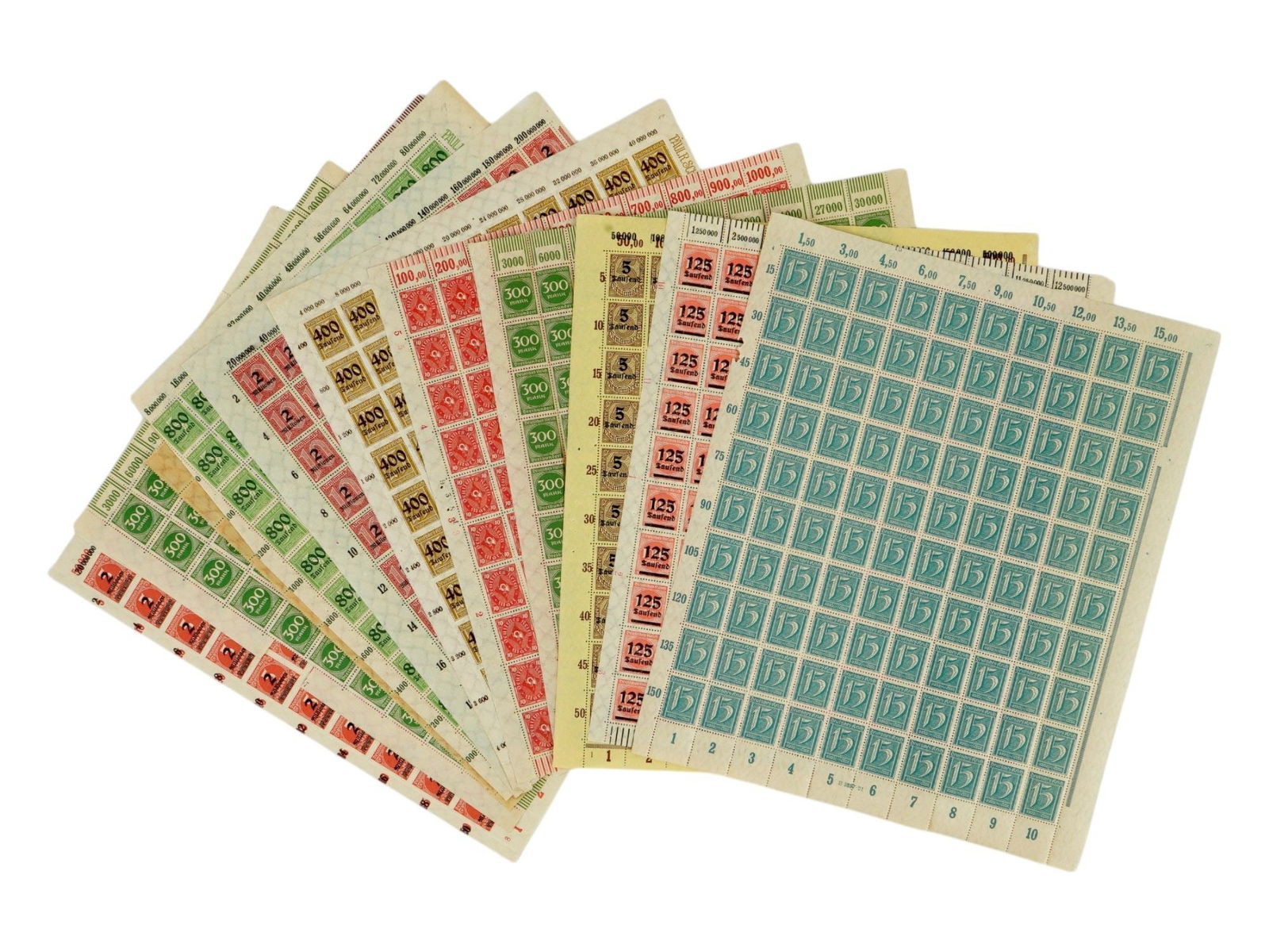 GROUP OF PRE WWII GERMAN POSTAL STAMPS ON 12 SHEETS (1 of 4)