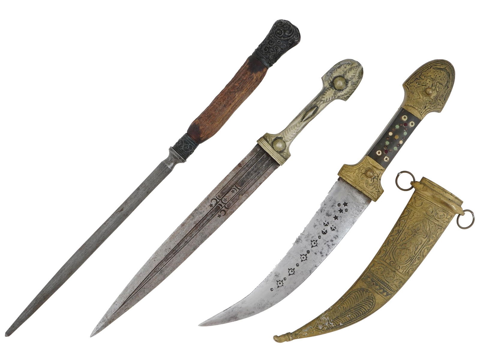 TWO ANTIQUE ISLAMIC DECORATED KNIFE DAGGER WITH SHARPENER (1 of 6)