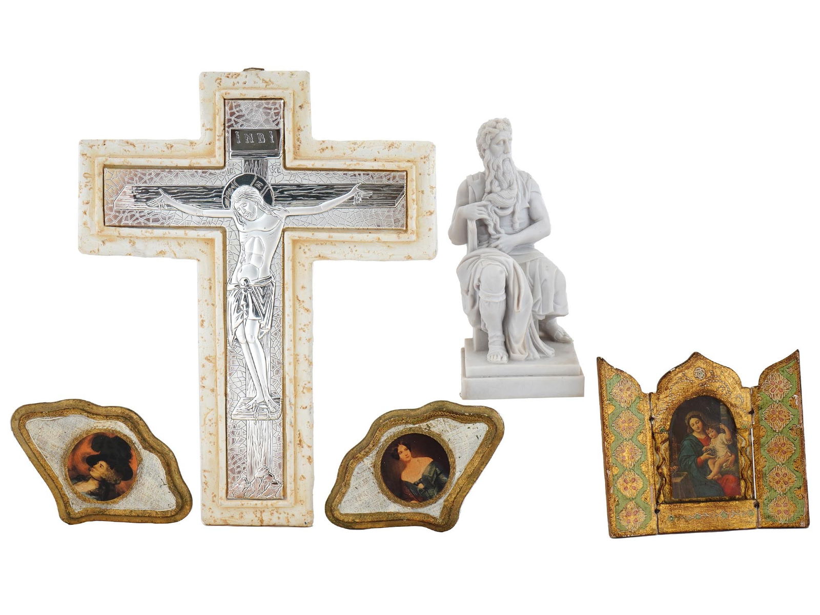 VINTAGE RELIGIOUS PIECES CRUCIFIX CROSS MOSES MADONNA (1 of 12)