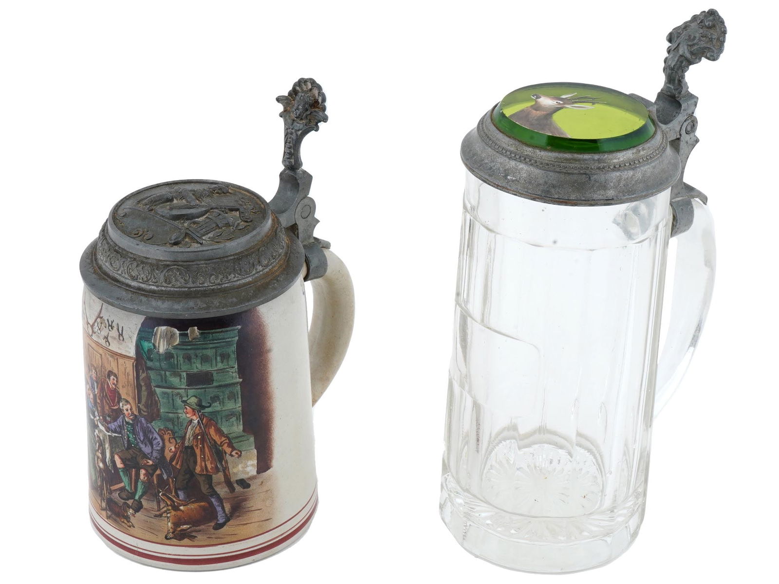 VINTAGE GERMAN CERAMIC AND GLASS BEER STEINS (1 of 7)