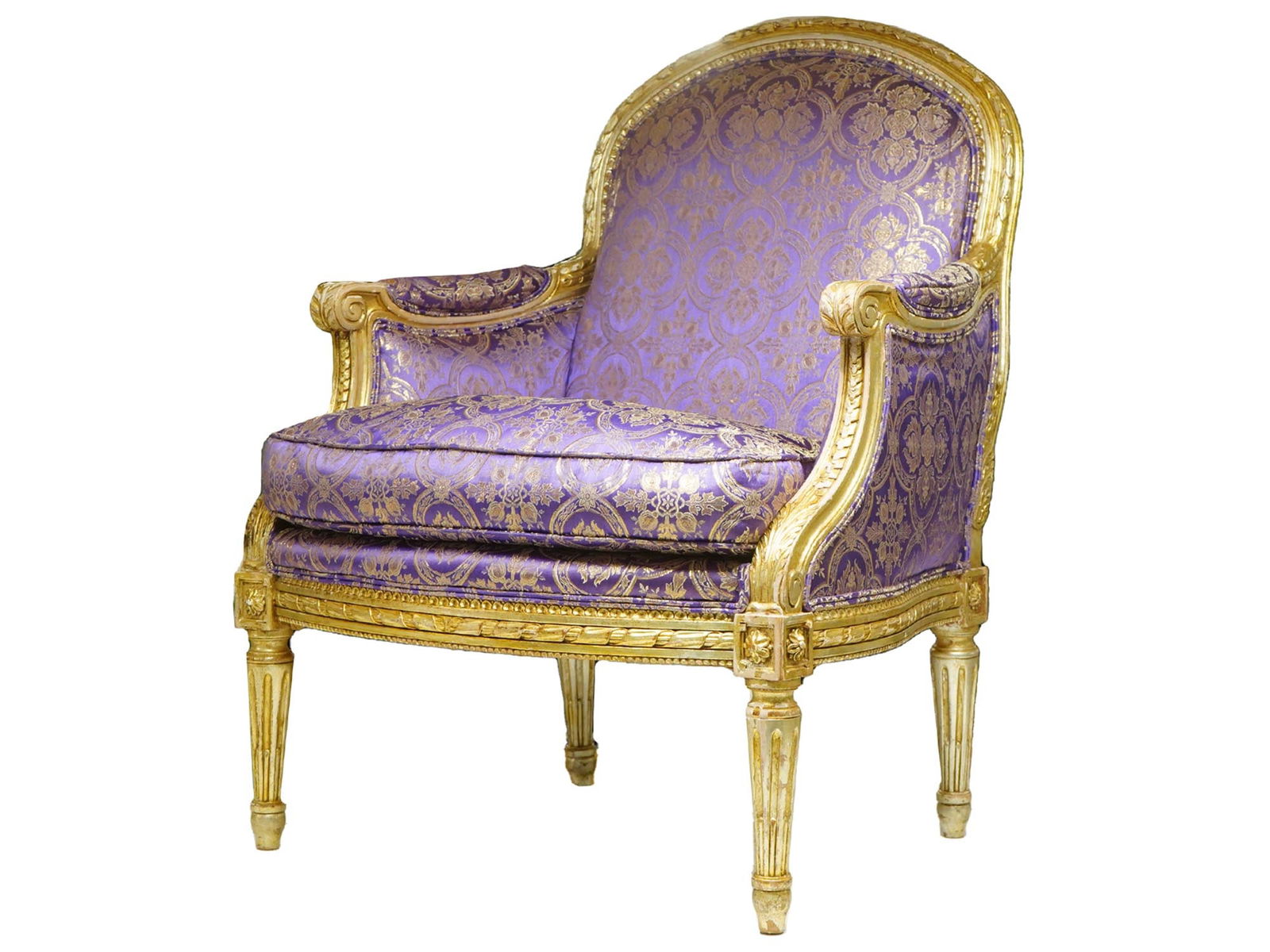 PURPLE SILK DAMASK LOUIS BERGERE CHAIR (1 of 11)