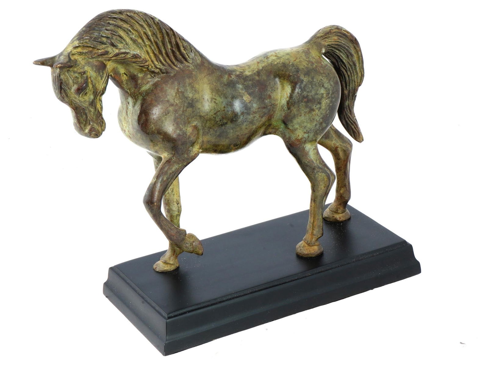 INDIAN PATINATED BRONZE SCULPTURE OF HORSE ON STAND (1 of 8)