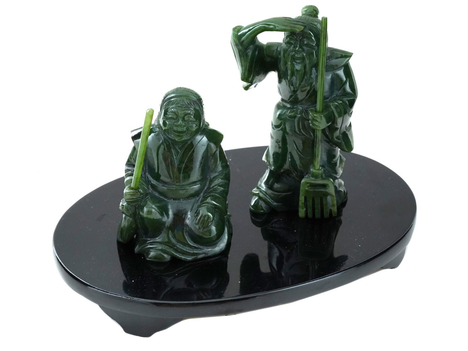 CHINESE COUPLE HAND CARVED JADE FIGURINES W STAND (1 of 7)
