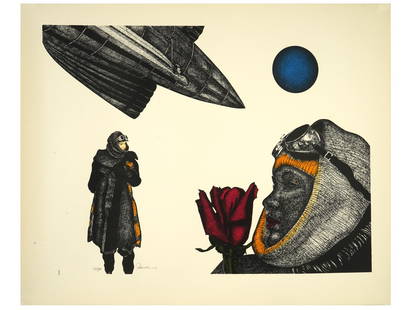 BELGIAN LITHOGRAPH BY PAUL VAN HOEYDONCK SIGNED: Paul van Hoeydonck, Belgian, born 1925, colored lithograph, Twilight Dream, 1981. Signed and numbered 122 of 150 in pencil, lower left. Marked with a blind stamp. Paul Van Hoeydonck is known for Paint