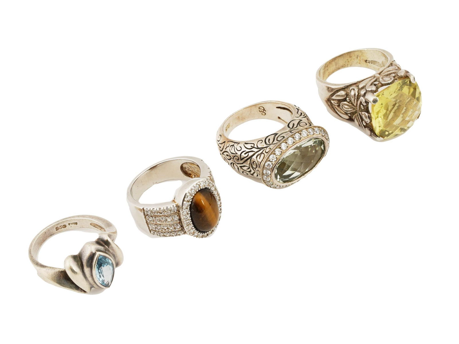 GROUP OF FOUR STERLING SILVER RINGS WITH GEMSTONES (1 of 11)