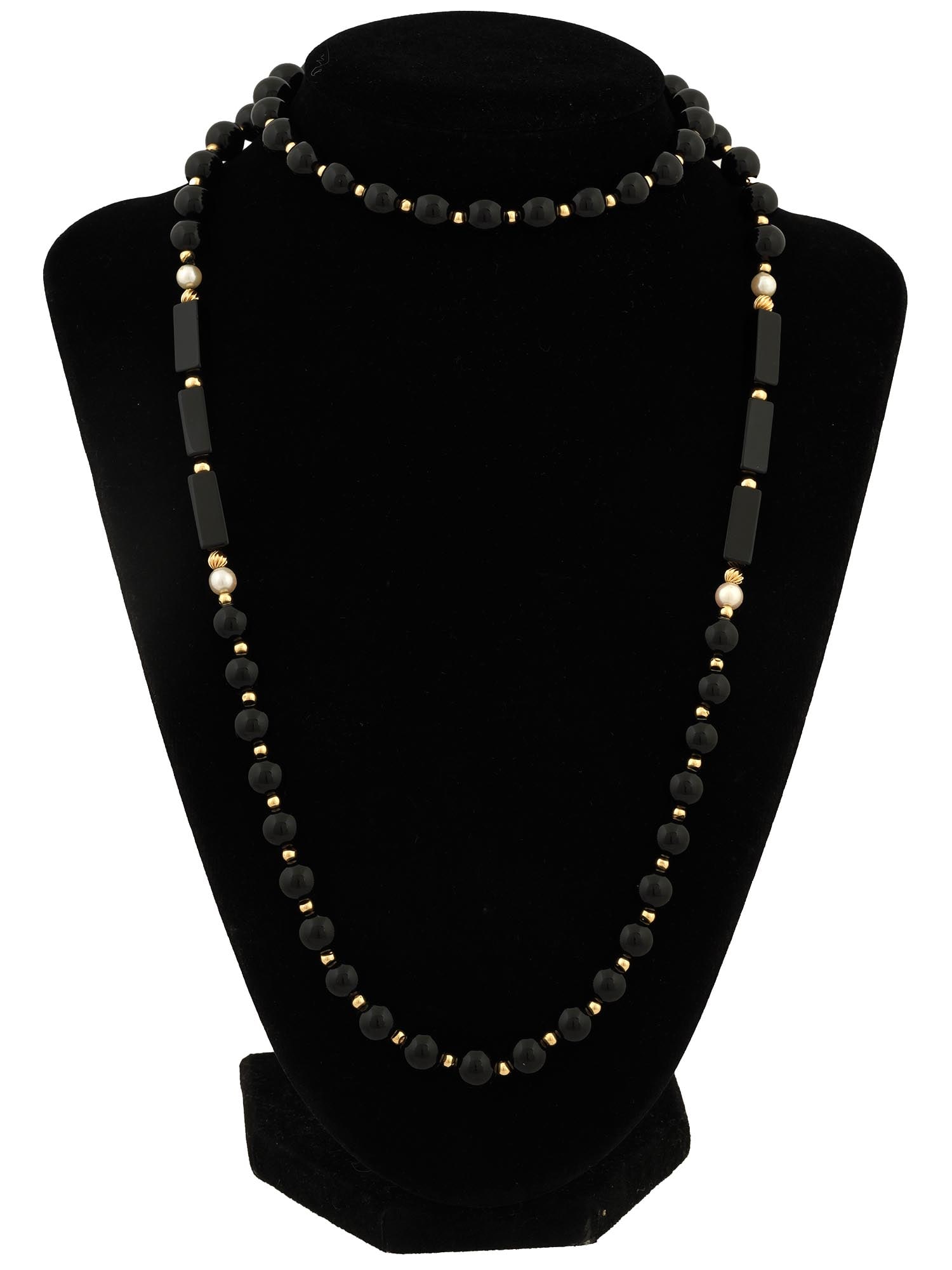 14K GOLD BLACK ONYX PEARL BEADED DESIGN NECKLACE (1 of 3)