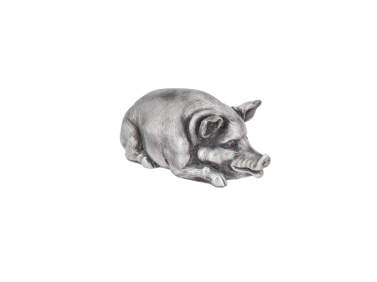 RUSSIAN SILVER FIGURE OF A PIG WITH RUBY CABOCHON EYES (1 of 8)