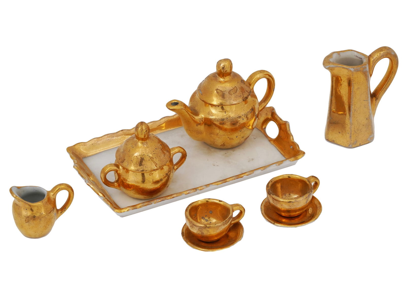 VINTAGE GERMAN MINIATURE GILT PORCELAIN TEA SET (1 of 6)