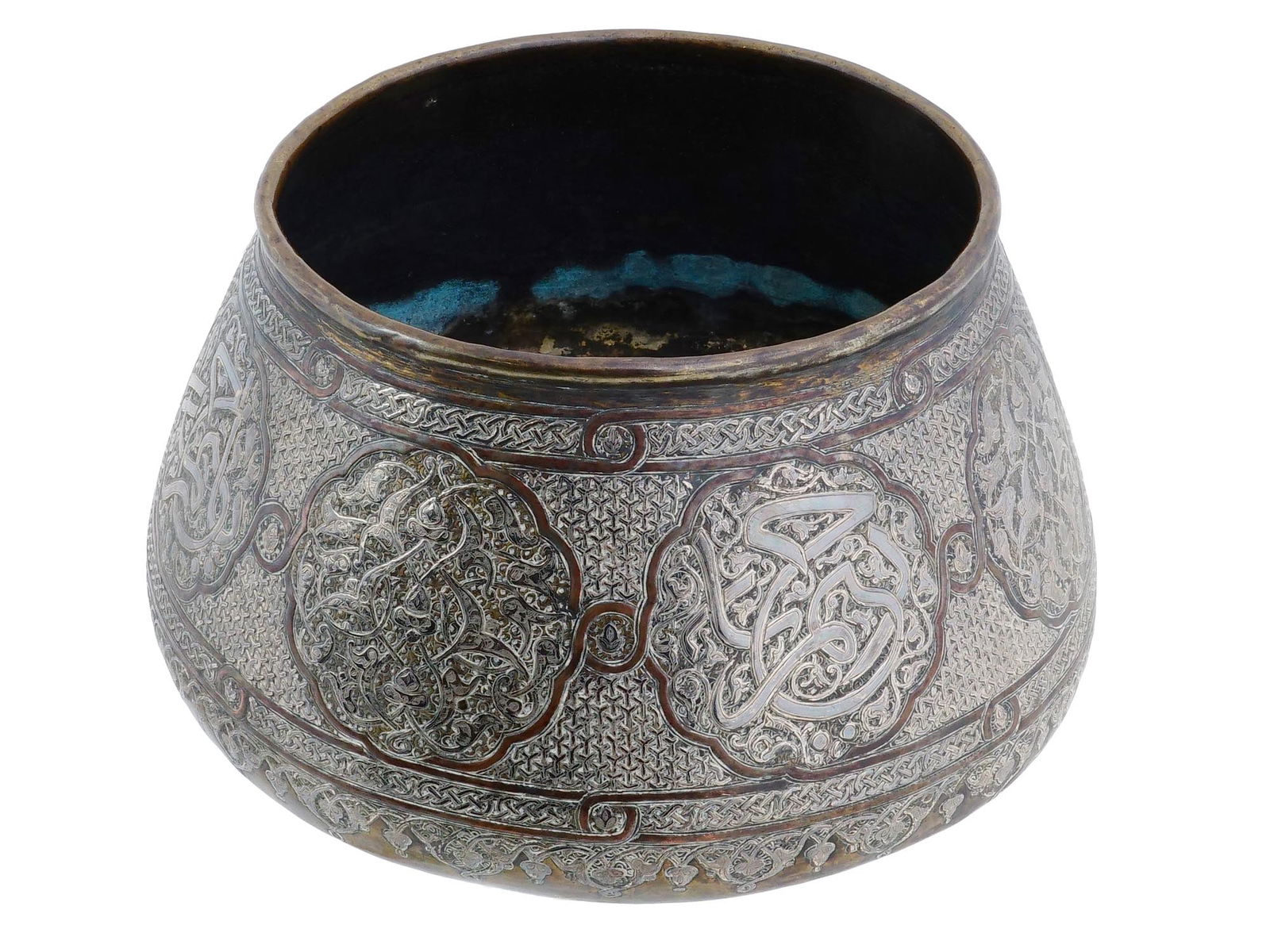 ANTIQUE SYRIAN DAMASCUS SILVER INLAID BRASS BOWL (1 of 10)