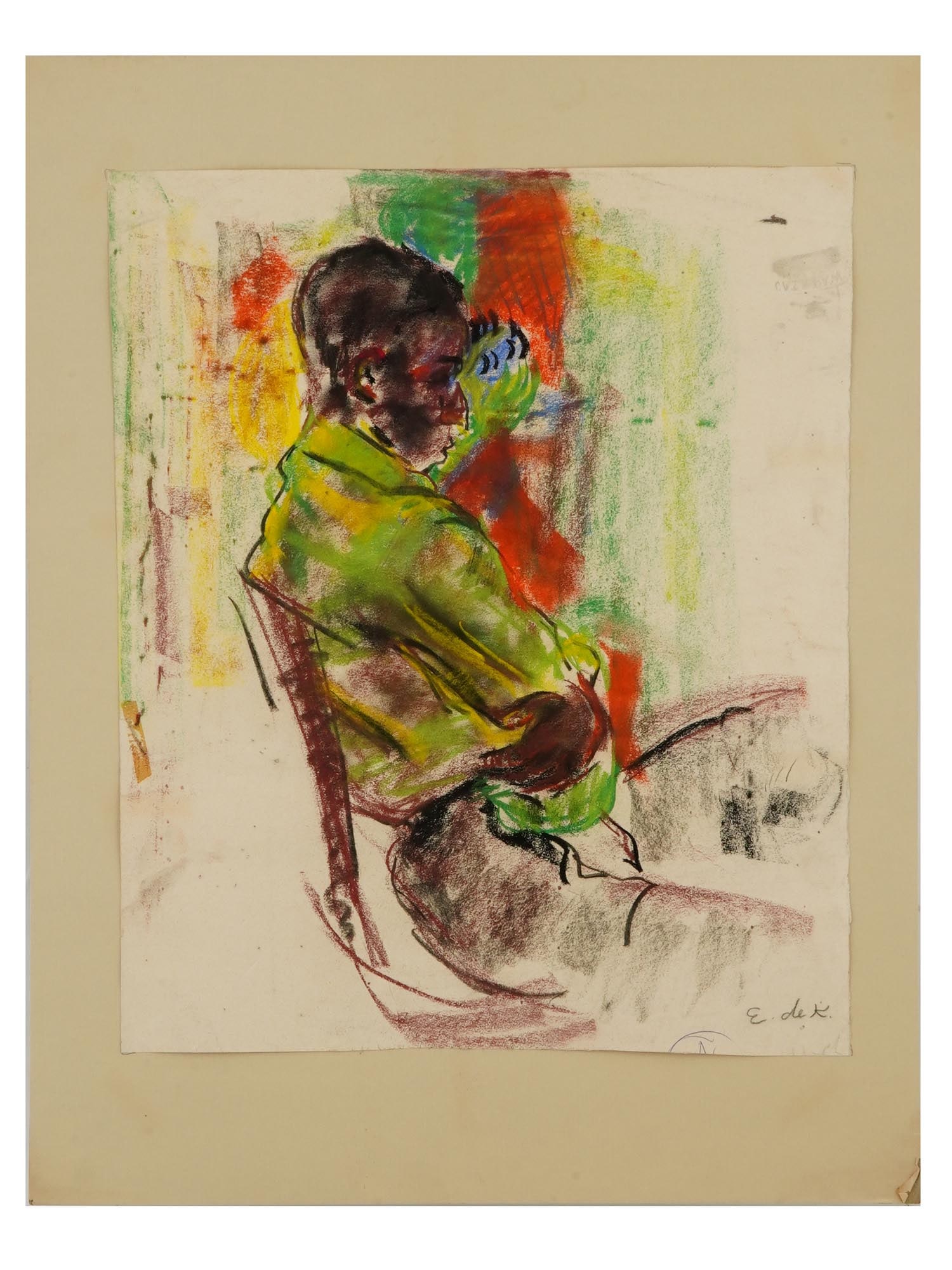 ATTR TO ELAINE DE KOONING PASTEL PAINTING ON PAPER (1 of 4)