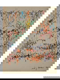 ATTR TO LEON FERRARI MODERN ABSTRACT INK PAINTING: Attributed to Leon Ferrari, Argentine, 1920 to 2013, ink painting on paper depicting an abstract composition, 1961. Signed and dated, lower right. Leon Ferrari was an Argentine contemporary conceptual