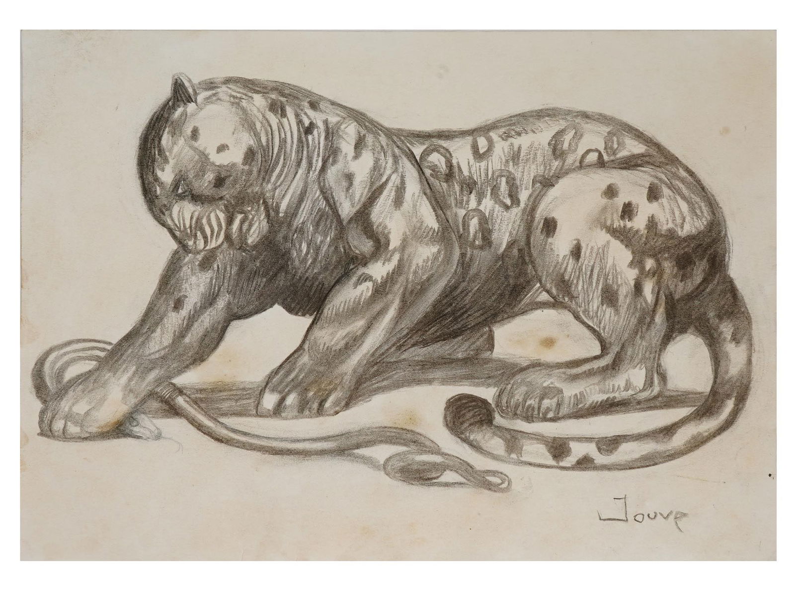 ATTR PAUL JOUVE FRENCH LEOPARD MIXED MEDIA PAINTING (1 of 4)