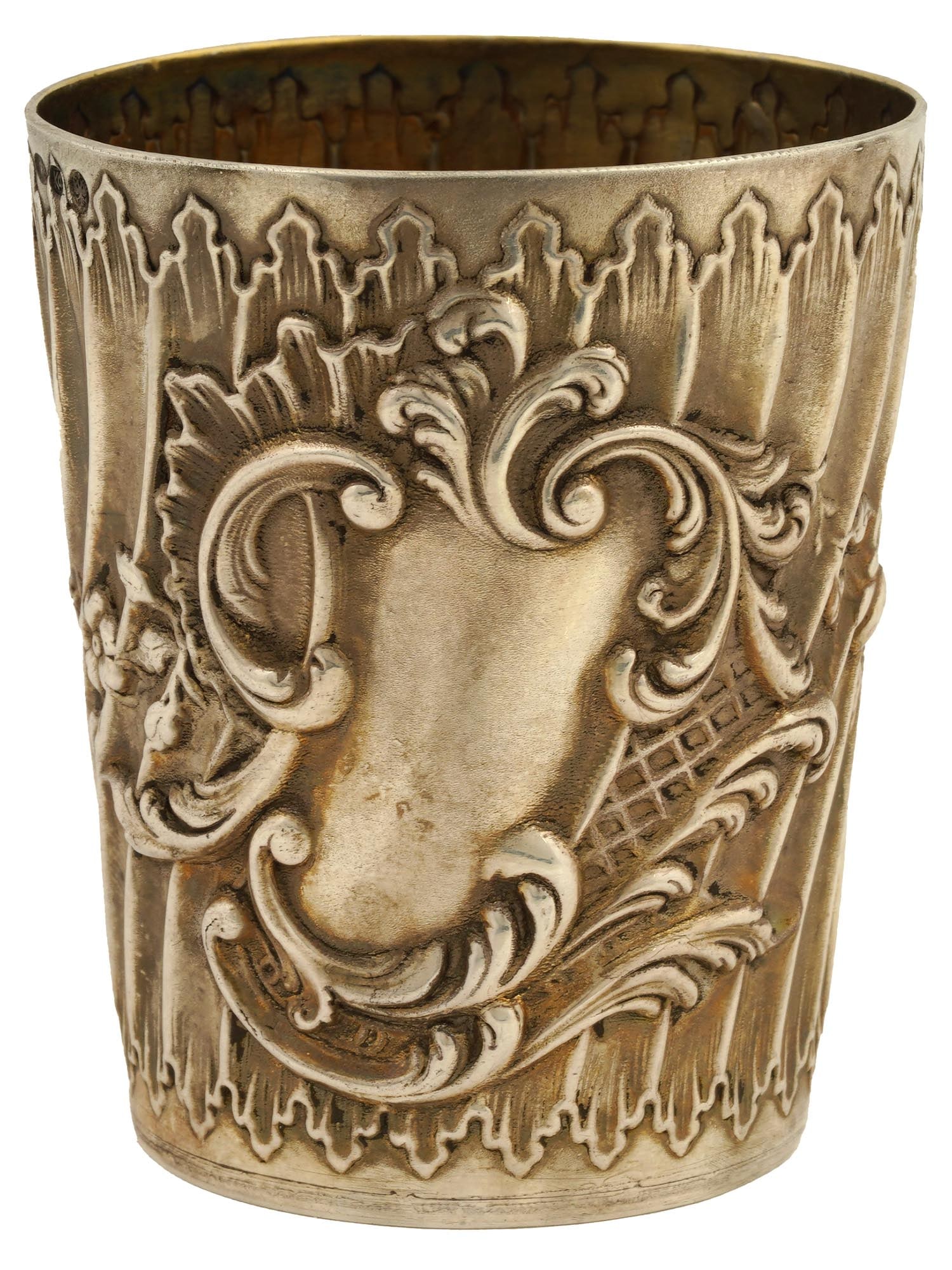 RUSSIAN EMBOSSED SILVER VODKA SHOT CUP (1 of 5)