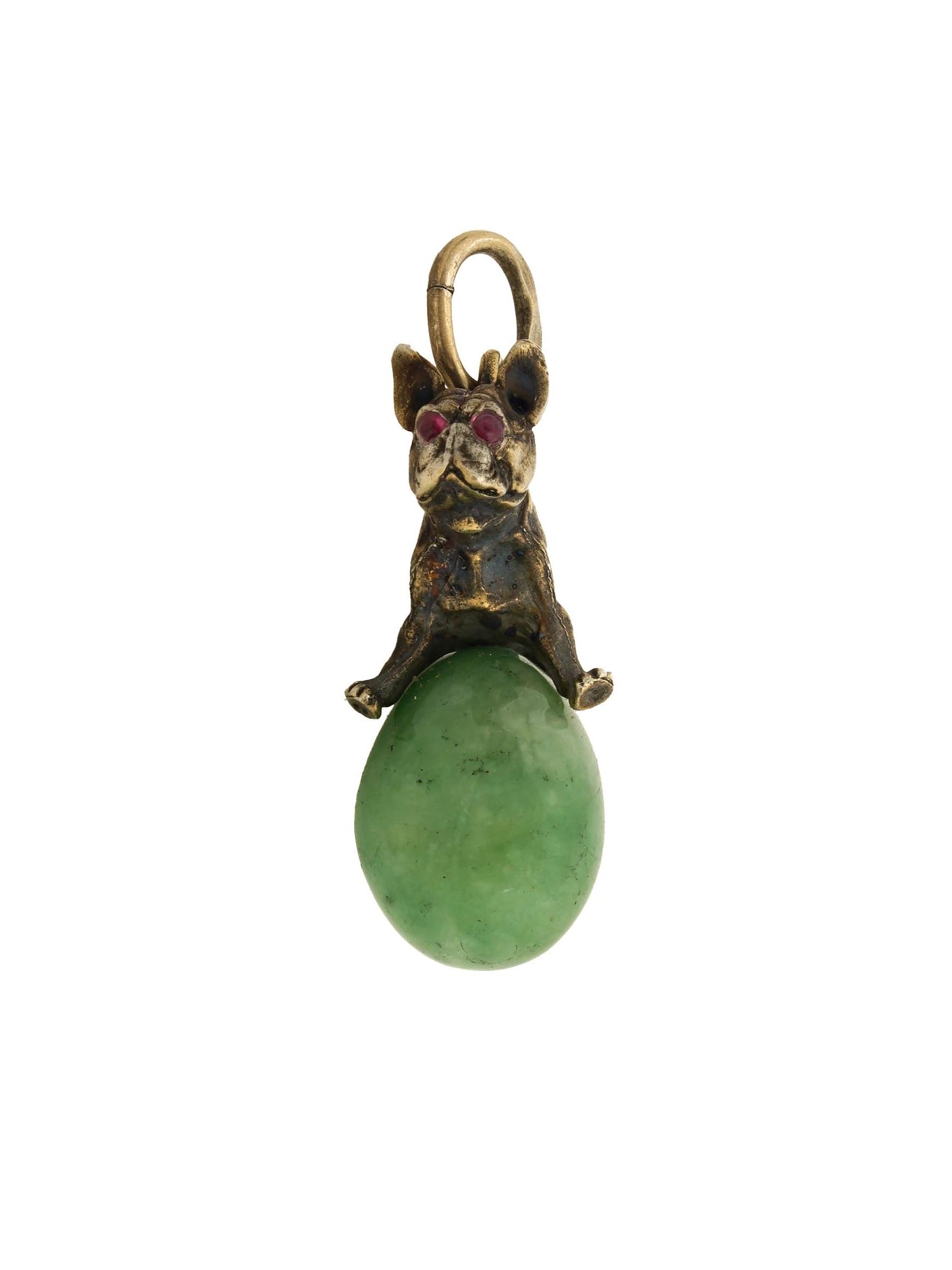 RUSSIAN GILT SILVER JADE RUBY DOG FIGURAL EGG PENDANT (1 of 7)