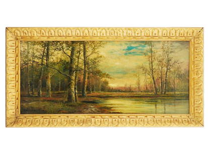 JERVIS MCENTEE AMERICAN OIL LANDSCAPE PAINTING: Jervis McEntee, American, 1828 to 1891, an oil painting on canvas depicting a natural landscape. Signed by the artist lower left. Framed. Jervis McEntee was a painter of the Hudson River School. He is