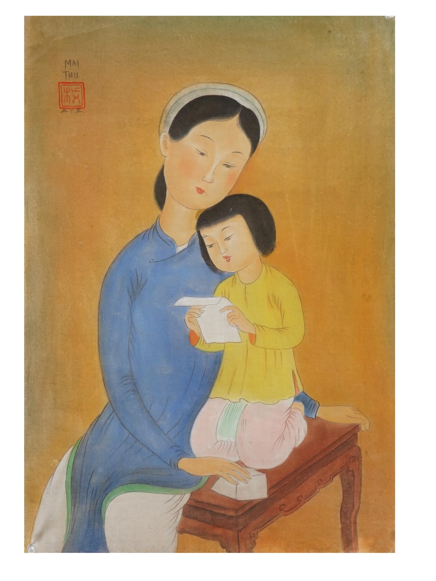 ATTR TO MAI THU WATERCOLOR PAINTING ON SILK (1 of 4)