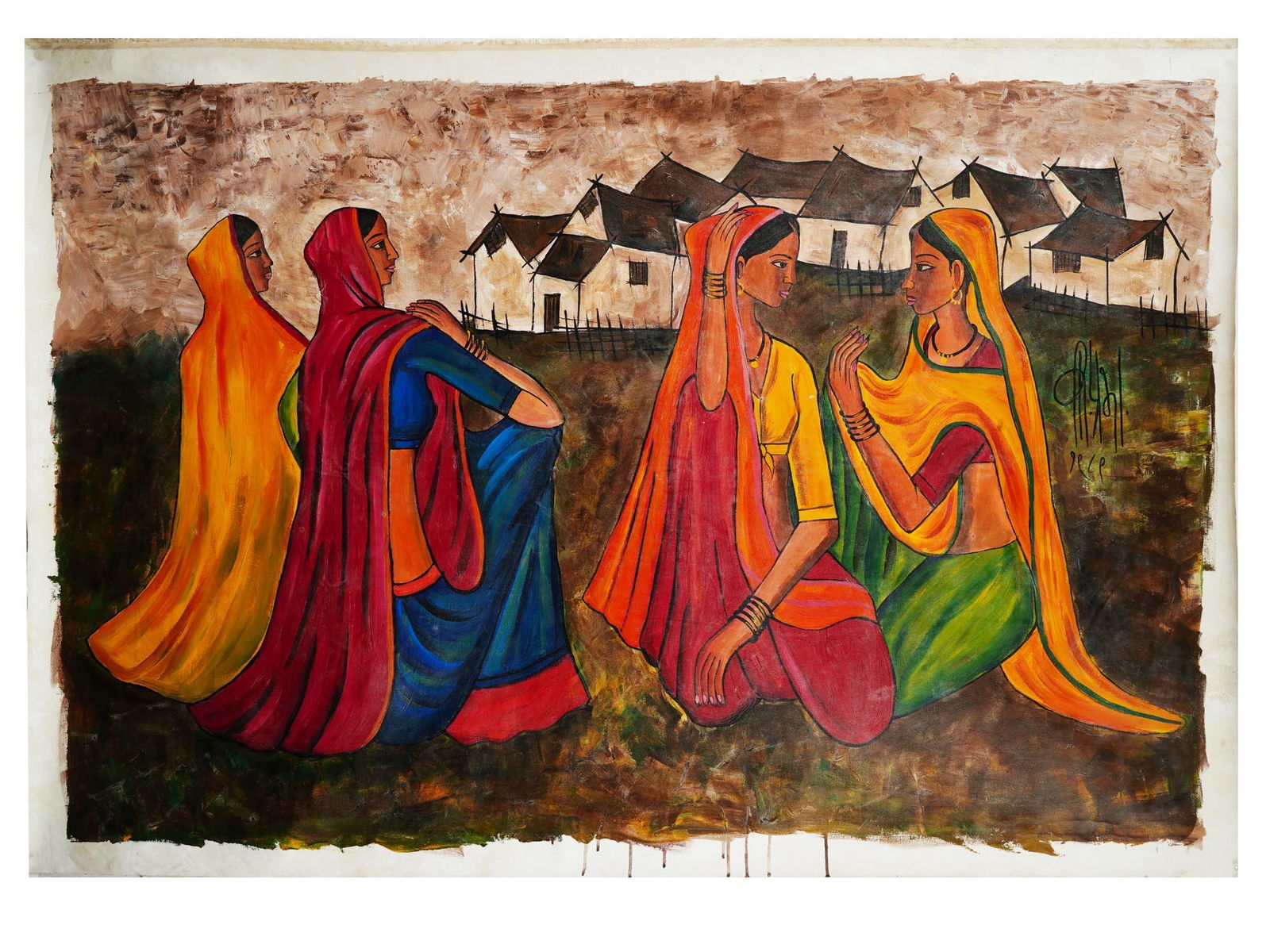 VINTAGE INDIAN OIL PAINTING ATTR TO B PRABHA (1 of 7)