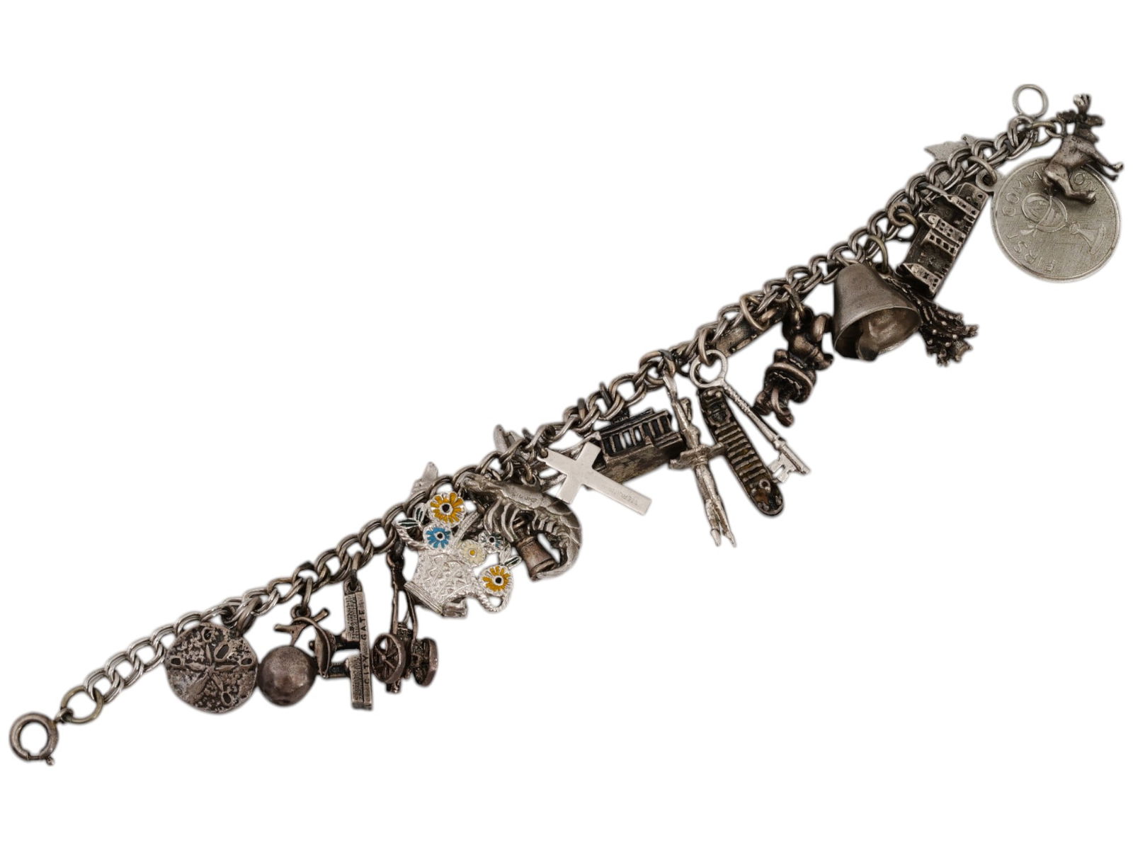 VINTAGE STERLING SILVER DOUBLE CABLE CHARM BRACELET (1 of 8)