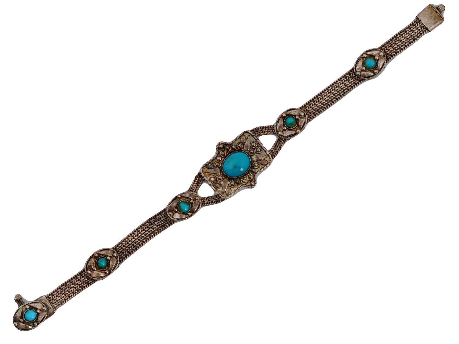 OLD PAWN STERLING SILVER TURQUOISE STONES BRACELET (1 of 5)