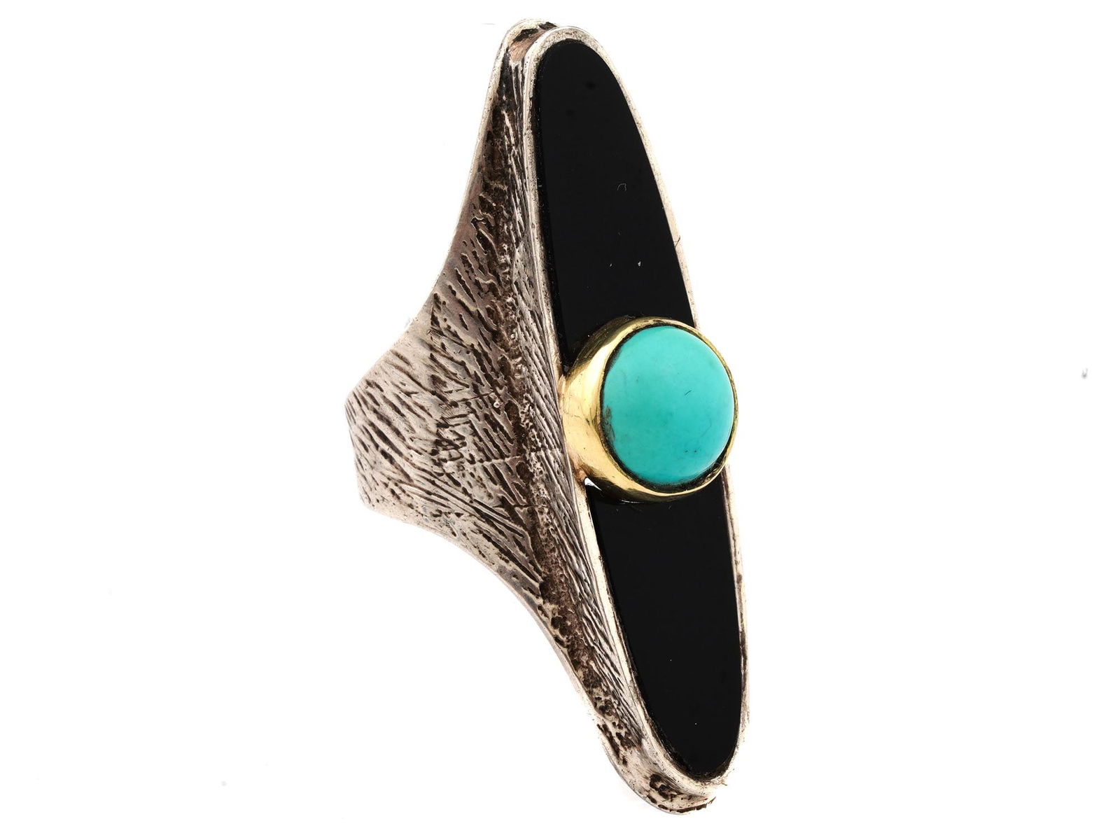 NATIVE AMERICAN SILVER GOLD TURQUOISE ONYX RING (1 of 6)