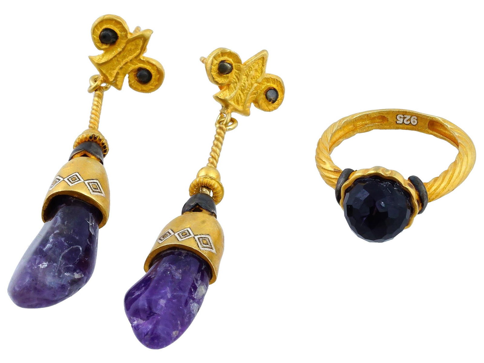VINTAGE 24K GOLD PLATED SILVER AMETHYST JEWELRY (1 of 8)