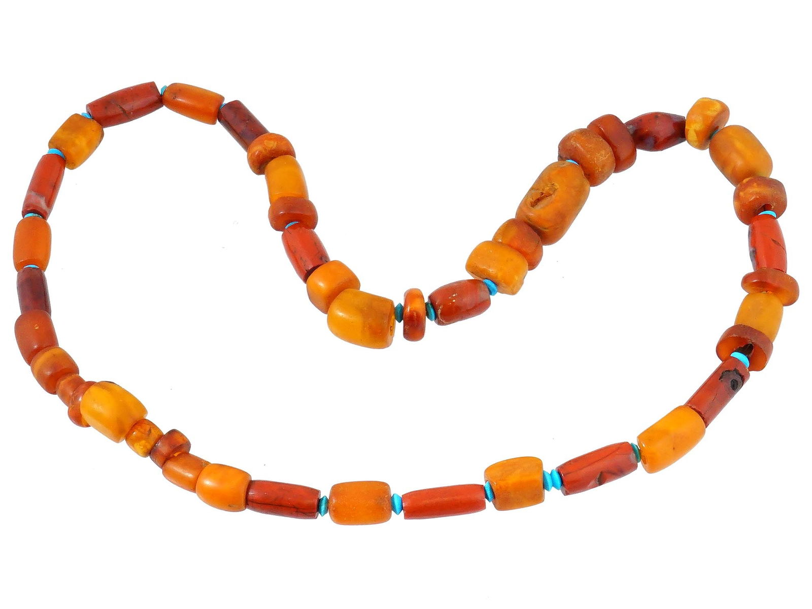 ANTIQUE YEMENI AMBER JASPER TURQUOISE BEADED NECKLACE (1 of 3)
